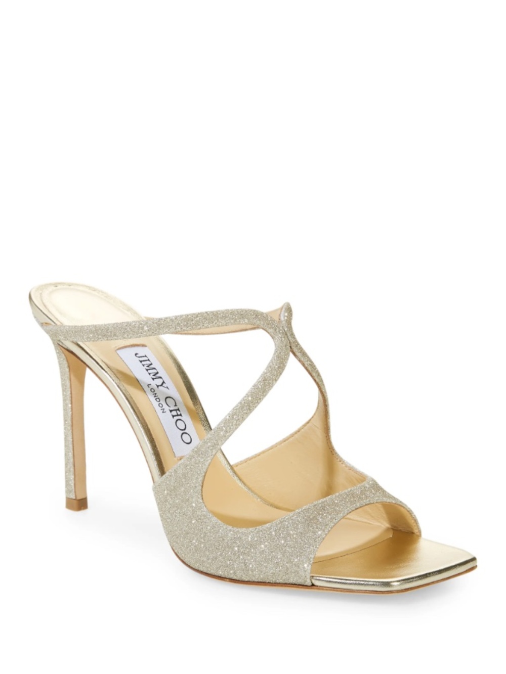 Jimmy Choo Anise 95 Platinum Ice Dusty Glitter Mules